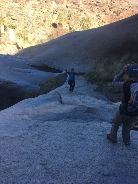 Working our way down the rock slabs in the creek bed.