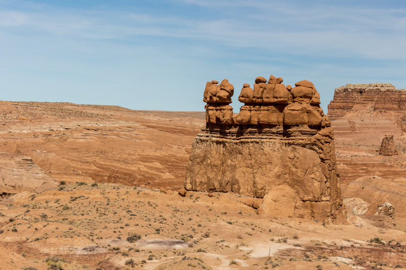 A rock formation similar to The Three Sisters further west in Goblin Valley State Park