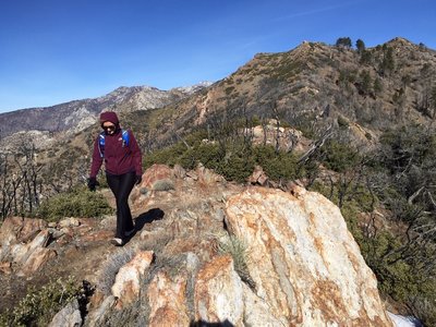 On the desert divide after joining the PCT. Headed towards Spitler Peak. Apache Peak and San Jacinto Peak in the background.