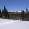 The knoll with snowshoe trails D6 and E3 as seen from the chalet