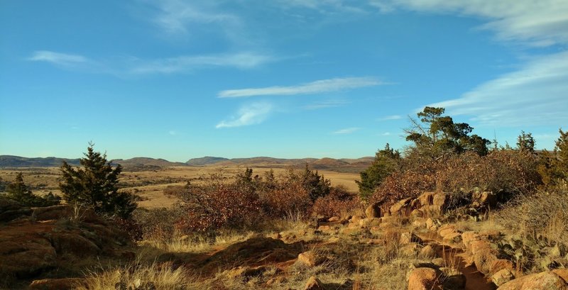 Overlooking the prairie and Wichita Mountains to the northwest on Elk Mountain Trail in February.