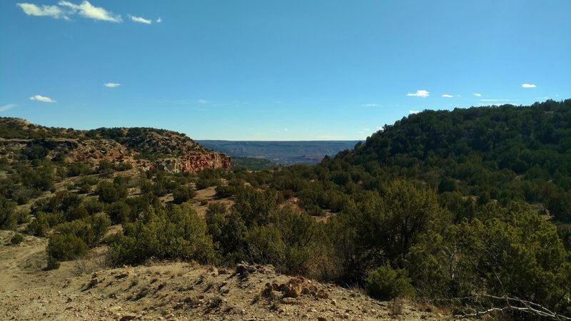 Palo Duro Canyon looking south-southeast from about halfway down into the Tub Springs Draw Valley.