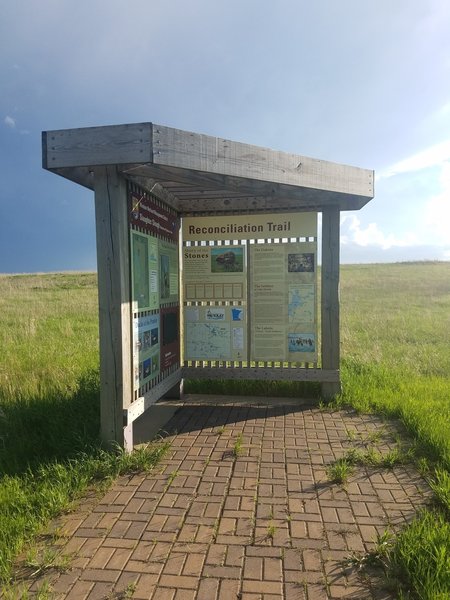 Slaughter Slough Kiosk, the only visible marker for the trailhead, is near 225th Ave., a gravel road in the middle of farm fields and prairie.