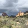 Miners Needle (L) and unnamed rocks.