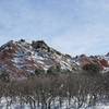 Red sandstone and fresh snow create interesting patterns.