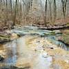 What mineral is causing the cloudy white appearance of the streams seen on this trail?