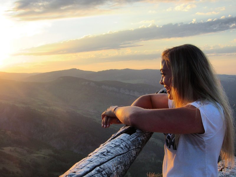 Sunset. There's remnants of the old fire lookout at summit.