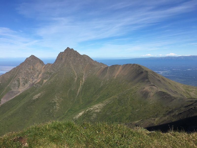 The Twin Peaks, Mt. Foraker (background) and Denali (background) from the top of Pepper Peak.