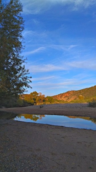 Looking up the Agua Fria. The river was sinking at this point, allowing a dry crossing just downstream.