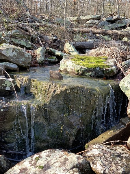 Cascade/small waterfall on seasonal creek along Bixhoma Bluff Trail