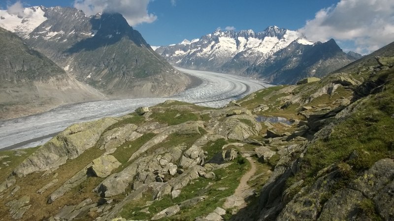 Aletch glacier with the rocky trail