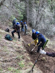 Blues Crew work party repairing trail tread