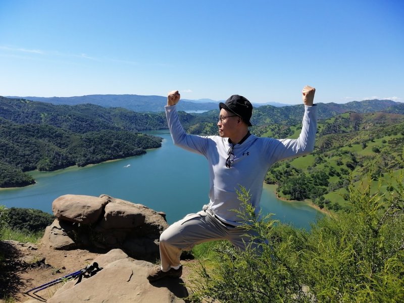 Under Armour posture for the beautiful Lake Berryessa