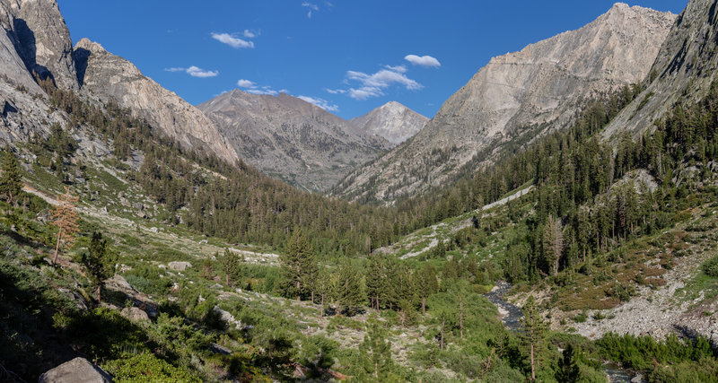 View east following Woods Creek up to the John Muir Trail