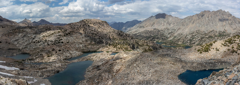 View from the final ascent to Glen Pass. You can see Diamond Peak and Black Mountains, and get glimpse of the Rae Lakes.