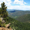 Looking down into Red River Village from the saddle below Bull of the Woods Mountain.