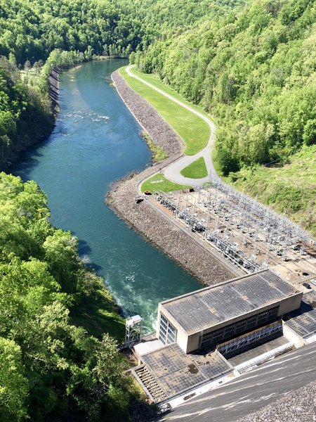 Fontana Dam looking downriver and standing on the AT.