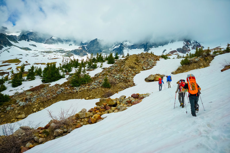 Approach to Sahale, Torment-Forbidden Traverse behind the Clouds