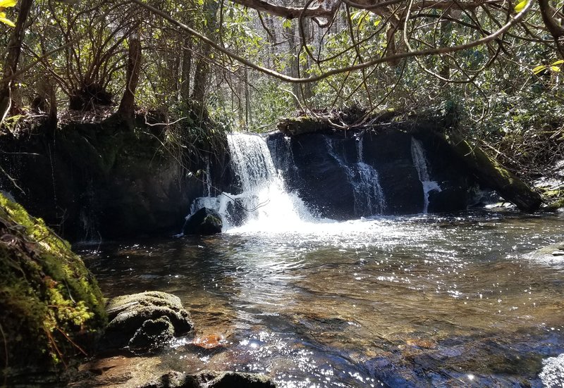 Waterfall and swimming hole next to the trail.