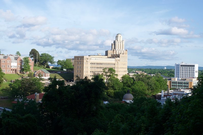 The Hot Springs Rehabilitation Center can be seen from the Oak Trail. It is one of the few views from the trail.