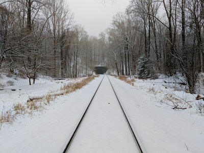 View towards a railroad tunnel near the Old Main Line Trail.