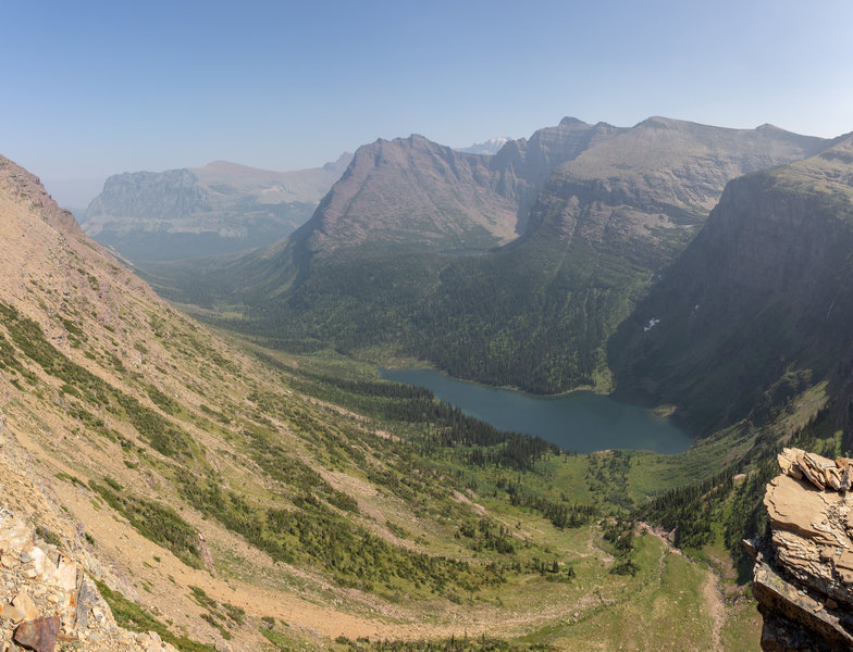 The steep southern flank of Mount James shielding Medicine Grizzly Lake from the north.