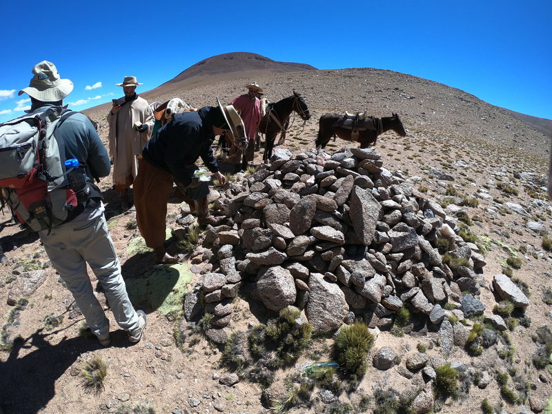 Offerings to Pachamama at the apacheta at Compuel Pass
