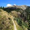 Switchbacks leading down to Lake Katherine; Santa Fe Baldy is ahead