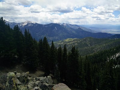 The mountains on the southern side of the ski valley; Taos is on the right edge of the photo.