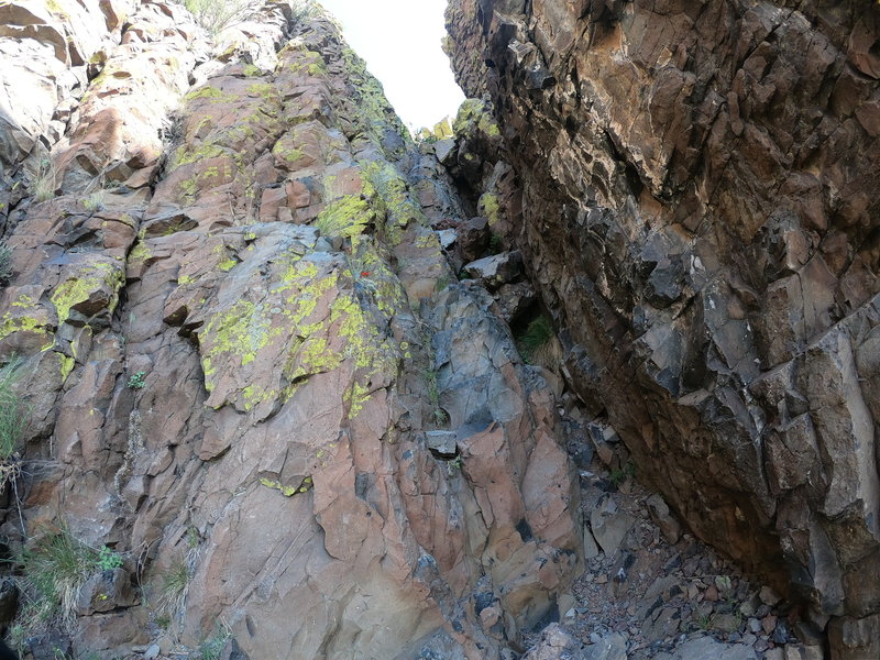 The crux is this Class III gully.