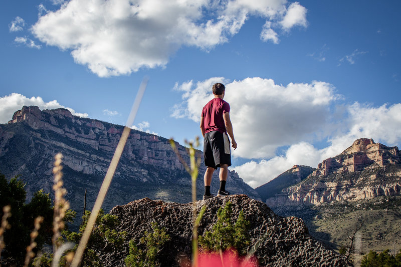 Looking west towards high Bighorn Dolomite peaks above Shell Canyon and the Bighorn Scenic Byway.