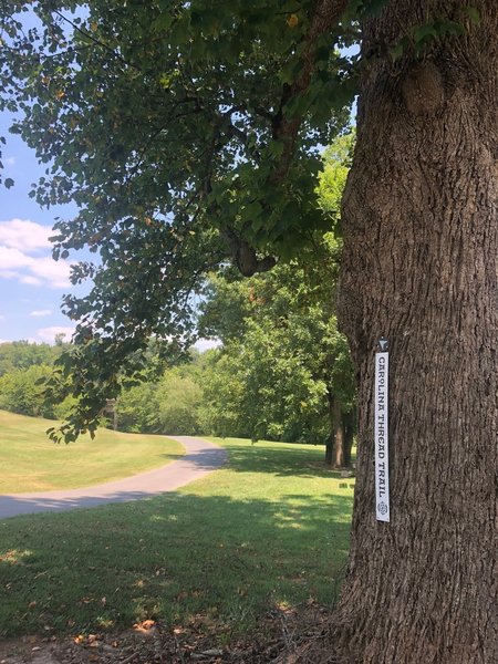 Carolina Thread Trail sign at beginning of Monroe Country Club Trail