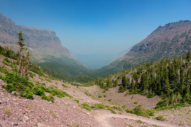 The valley frame by Sinopah Mountain on the left and Tainted Teepee Peak on the right.