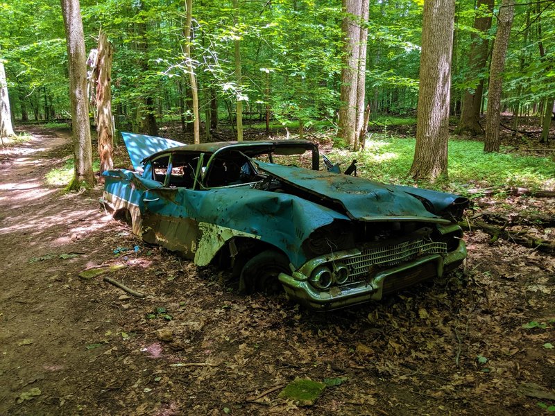 The namesake of the Chevrolet Trail, an old car left in the middle of a forest.