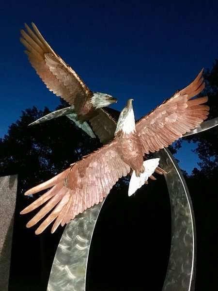 Sculpture at the parking lot and restroom facility.