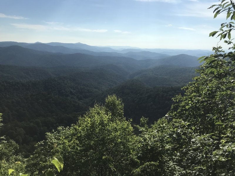 Yadkin Valley from Jumping Off Rock vista on trail.