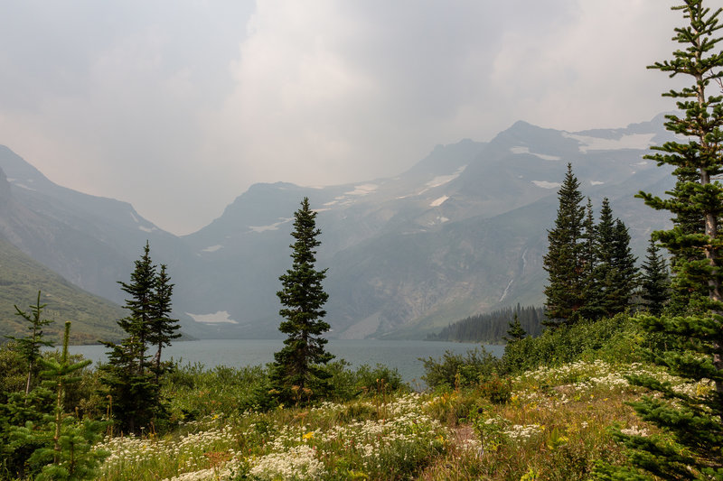 Gunsight Lake from the campground on the east shore.