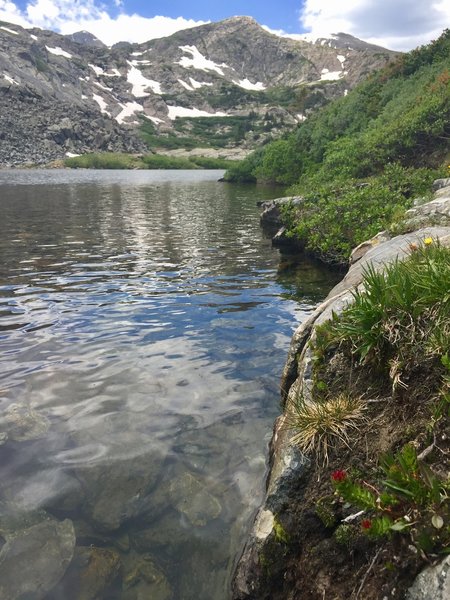 A view of Atlantic Peak from the first lake you encounter on McCullough Gulch Trail