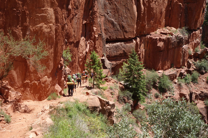 Backpacking group descending the North Kaibab trail