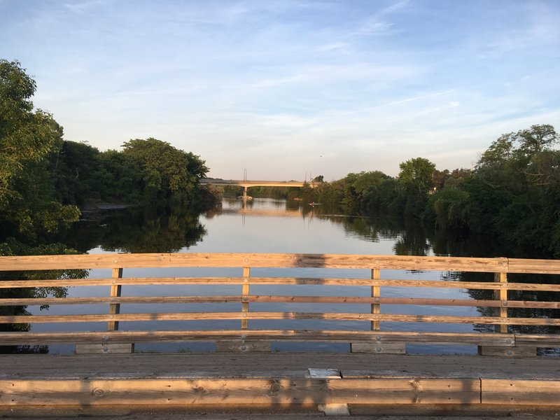 Vehicle bridge facing east. Huron Parkway bridge in distance.