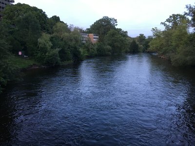 On bridge over Huron River facing east.