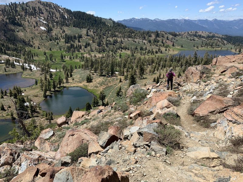 Hiking back down after hiking up to the top of the pass to see the Trinity Alps, Mount Shasta, and the PCT trail view.