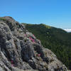 Splashes of pink on the tip top of Sturgeon Rock with Silver Star's peaks center back and Hood to the right