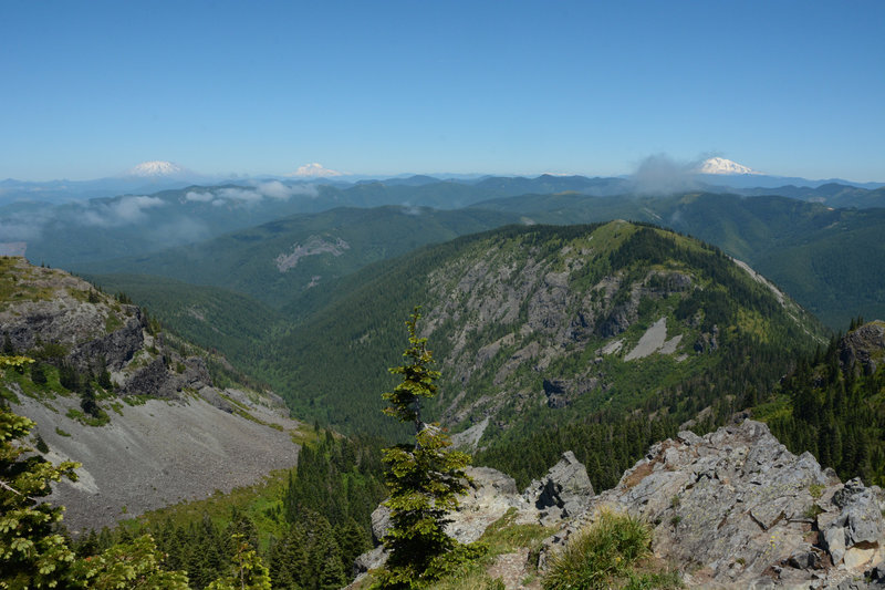 L-R: Mt St Helens, Mt Rainier, Goat Rocks, and Mt Adams