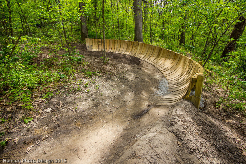 Wood berm on the newly rerouted South Loop decent trail.