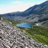 Lower Coney Lake. At this point, climbing 500 feet of loose talus seemed more fun than bashing through more willows.