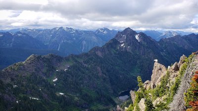 Sharing the view of Jefferson Peak with a couple of curious goats.