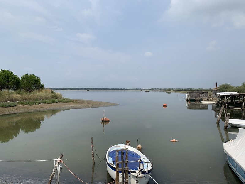 Boat and coastal huts.