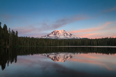 A view of Mount Adams from the shore of Lake Takhlakh.