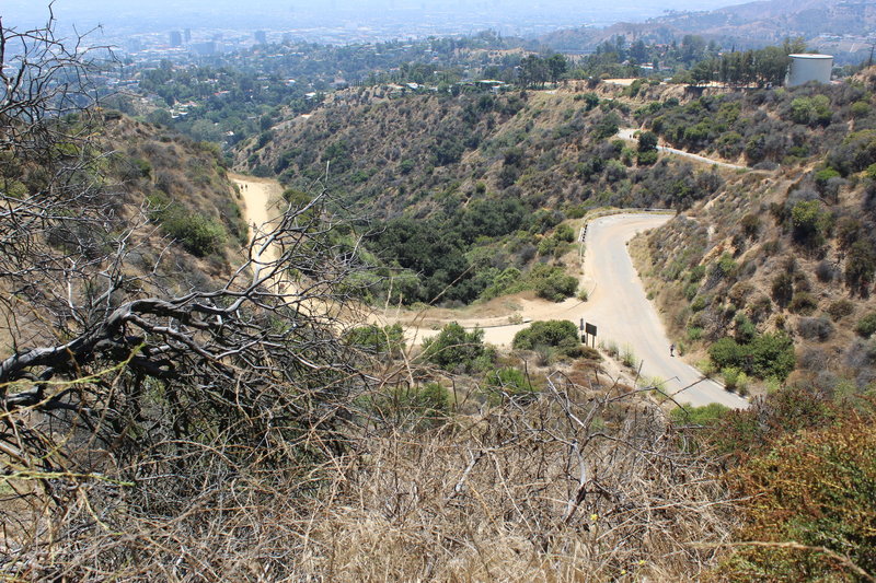 High road or low road. Coming off the dirt trail to the left, you head to the front of the sign; to the right, you head to the back of the sign. Both are paved roads to the destinations.